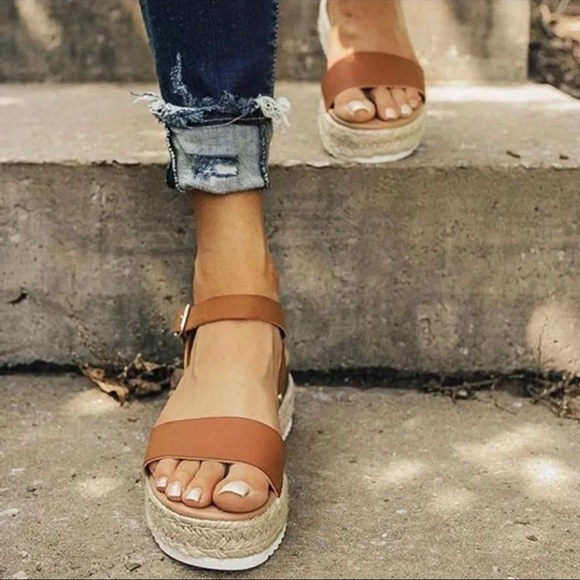 Tan double strap espadrille sandal - Picture 2 of 7